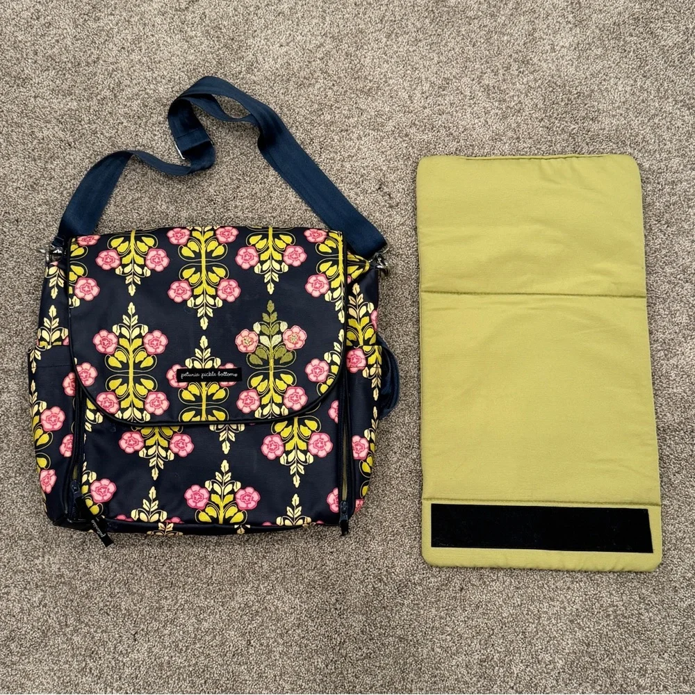 Petunia Pickle Bottom Seville Navy Floral Boxy Backpack Diaper Bag with Pad